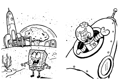 Spongebob On The Moon  Coloring Page